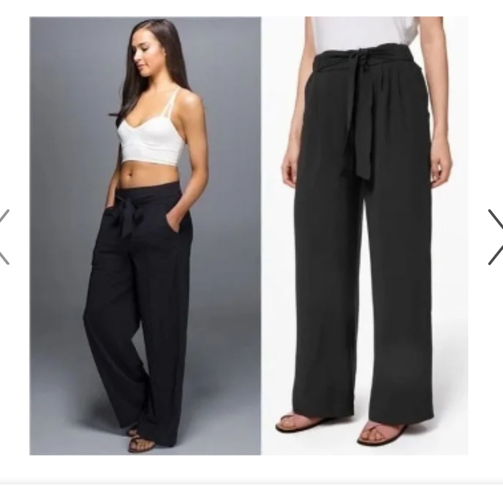 Lululemon Noir Career Wide Leg Tie Waist Career Office Black Pant. Sz10, black